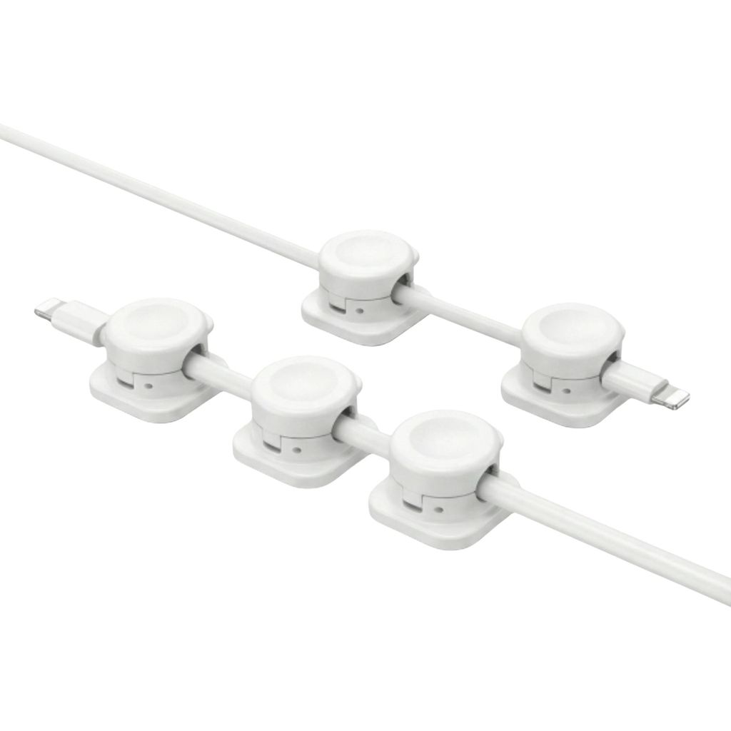 12 drehbare Kabel Clips für Standard-USB und AUX-Kabel, Magnetischer selbstklebender Schreibtisch Kabelhalter Set - CABLIP Weiß