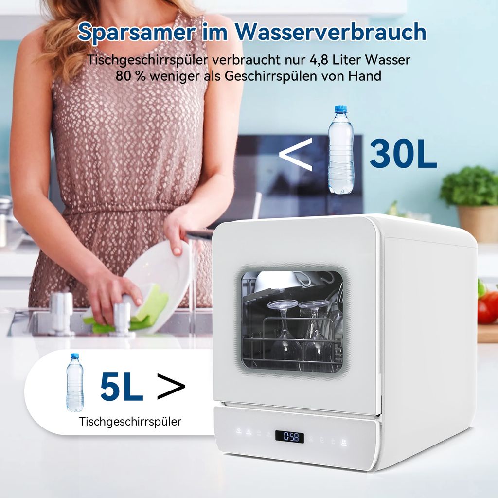 Lavastoviglie Portatile Mini | 6 Programmi, Asciugatura | Senza Installazione - Per Casa E Camper - Foto 9