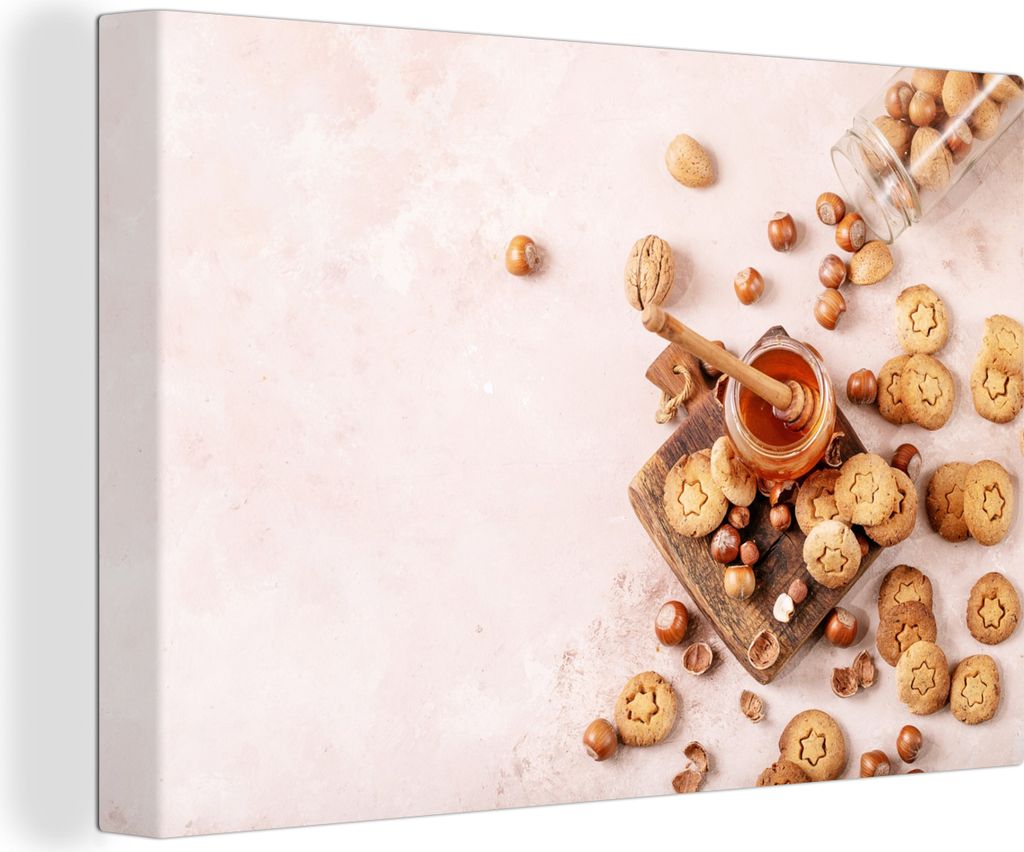 OneMillionCanvasses - Leinwandbilder - 150x100 cm, Kekse - Honig - Nüsse - Küche, Wandbilder Kunstdruck Wanddekoration - Foto auf Leinwand - Ge...