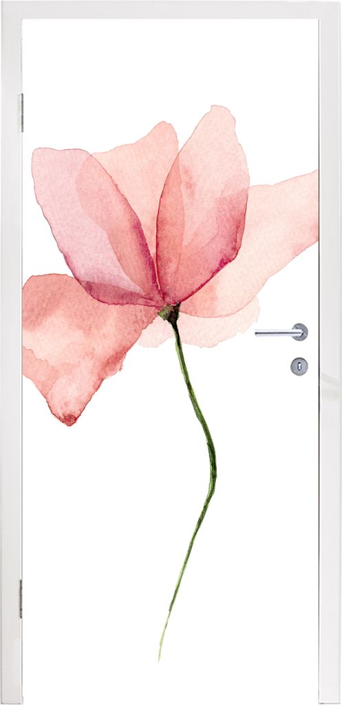 MuchoWow Türtapete Selbstklebende Türfolie Blumen - Aquarell - Rosa 90x205 cm Türposter Türaufkleber Klebefolie Türklebefolie - Türaufklebern