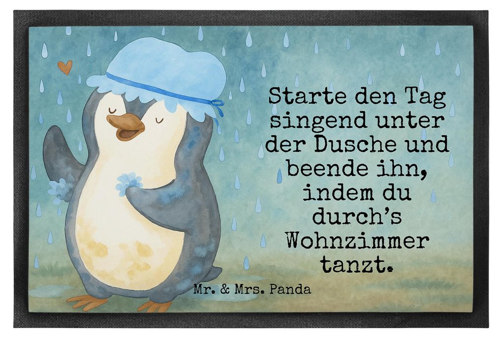 Mr. & Mrs. Panda fußmatte Pinguin Duschen Design 50 x 75 cm - Weiß - Geschenk, Pinguine, Tanzen, Singen, Sauberlaufmatte, Duschkonzert, Neustart,...
