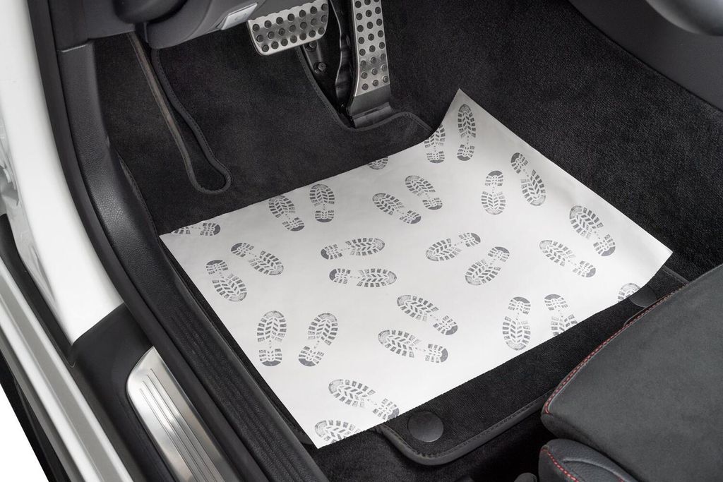 250x Fußraumschoner Einweg-Fußmatten Folienbeschichtetes Papier bedruckt 380mm x 500mm