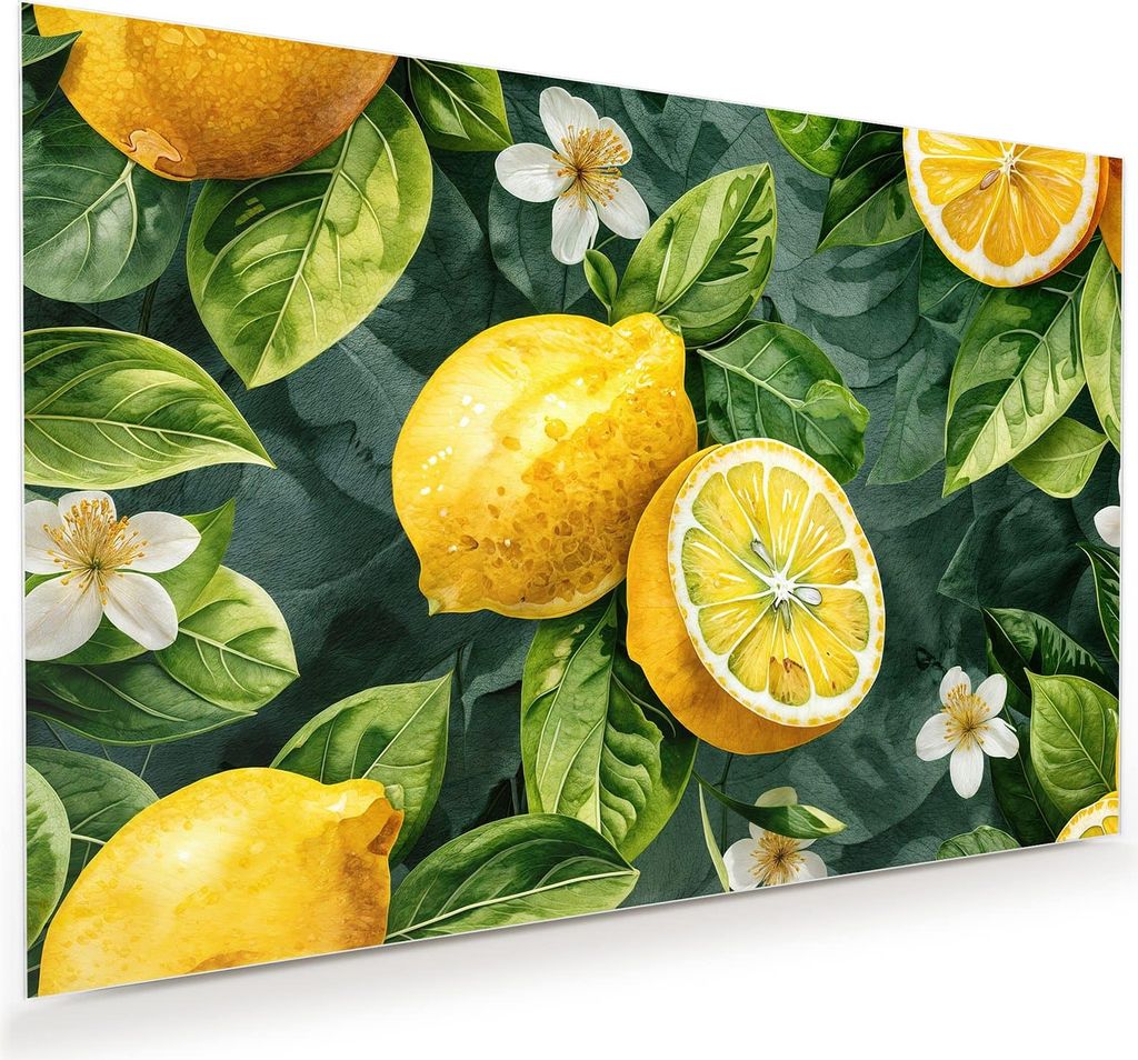 Glasbild 75x50cm in XXL für Wohnzimmer, Schlafzimmer Motiv Zitronenmuster
