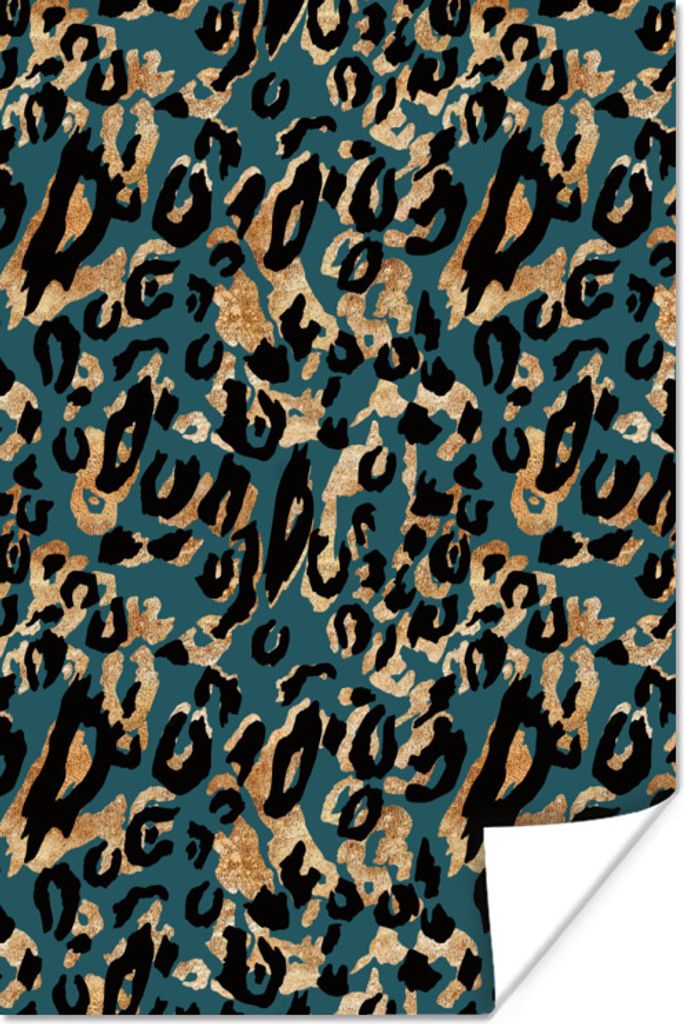 MuchoWow Poster Pantherdruck - Gold - Türkis 20x30 cm - Papierdruck