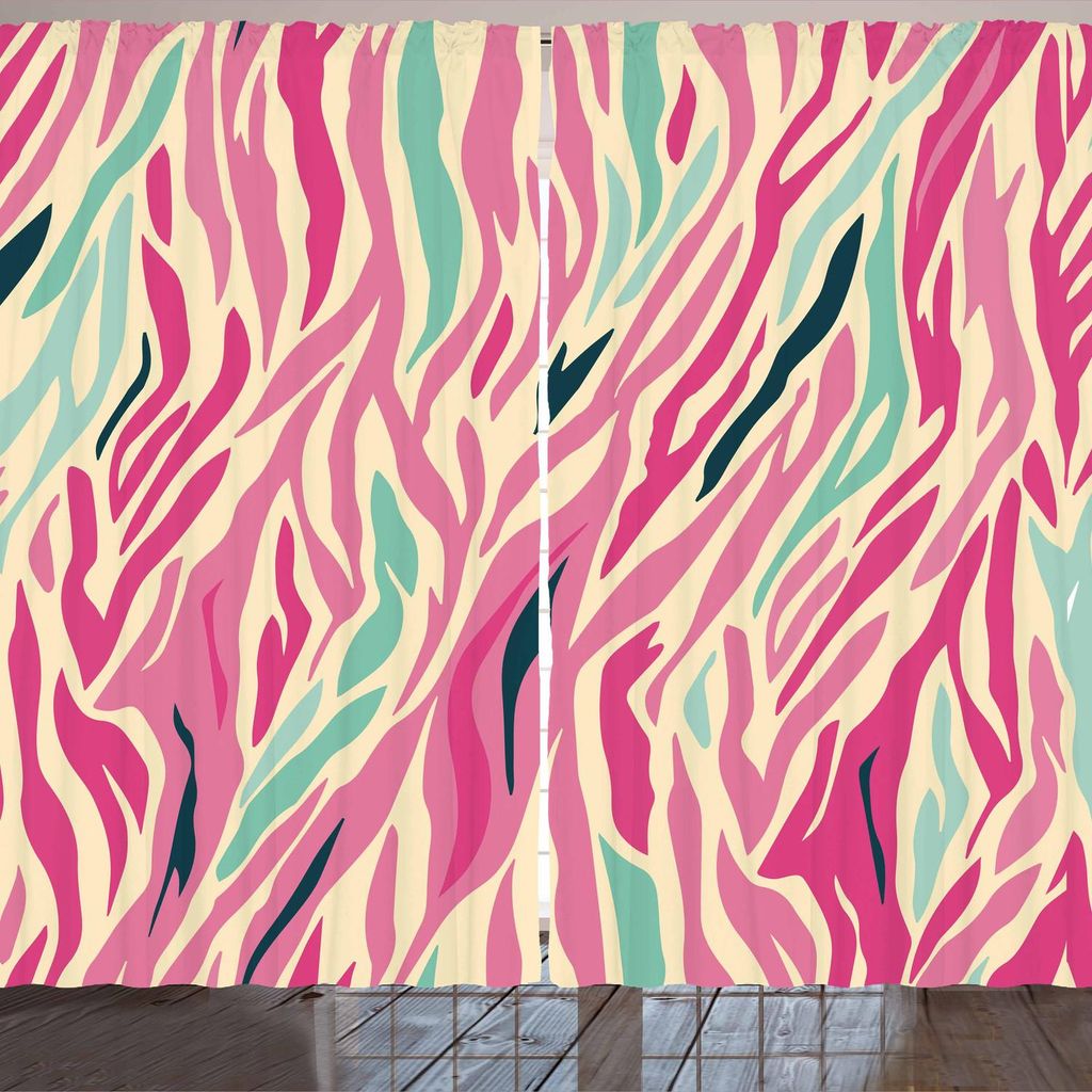 ARANDE rosa Zebra Gardine, Funky Fashion Pattern mit bunten Zebra Stripes Pastelltöne Ethnic Modern, 280 x 225 cm, Mehrfarbig