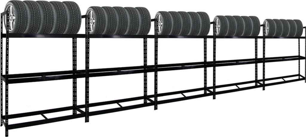 Mega Deal | 5x Reifenregal Tiger XL | HxBxT 200x150x45 cm | 300kg Fachlast | bis zu 90 Reifen | Schwarz
