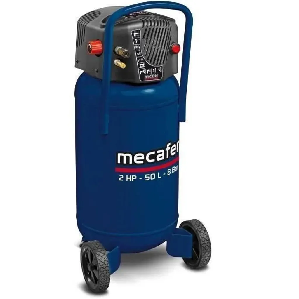 Compresseur vertical 50L sans huile Mecafer 425790 : puissant et bleu