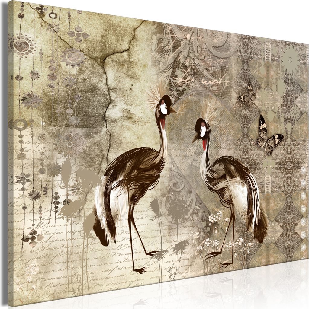 Vlies Leinwandbild - Retro Cranes (1 Part) Wide 60x40 cm Tiere g-C-10020-b-a