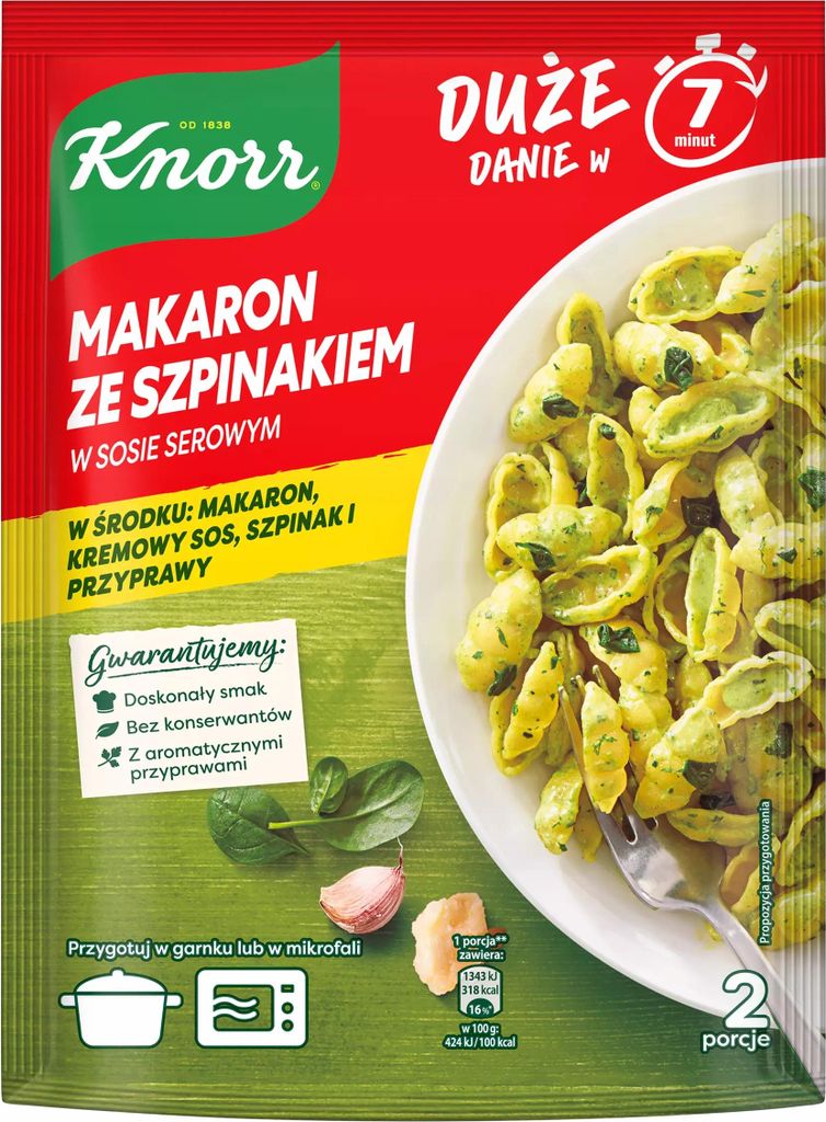 Knorr Makaron ze szpinakiem w sosie serowym 160g Zdjęcie produktu 