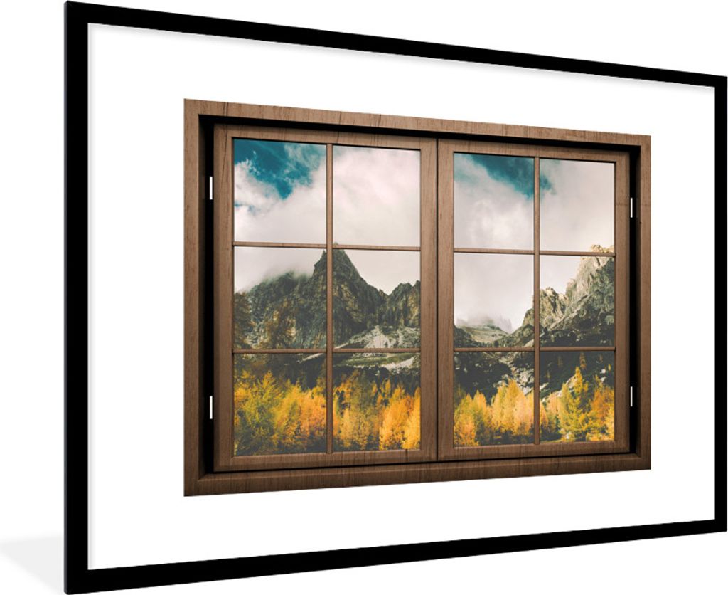 MuchoWow MuchoWow Gerahmtes Poster Aussicht - Berg - Baum 90x60 cm - Poster mit zchwarzem Bilderrahmen - Wanddekoration - Fotos