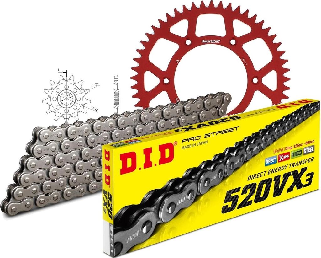 Kit Alu (rot) HM/passend für Honda CRE250 X Enduro 04-06/CR... 14-53-116 DID520VX3 Niet