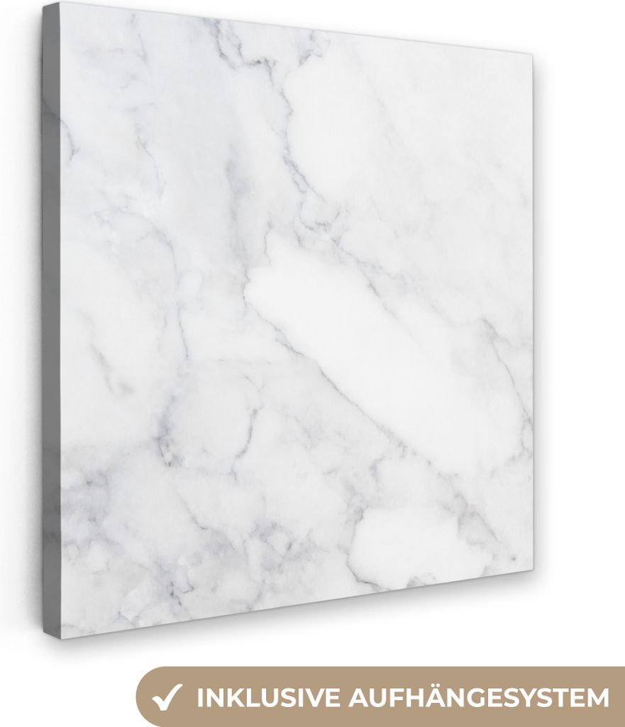 MuchoWow - Leinwandbilder - Marmor - Weiß - Grau - Luxus - Marmoroptik - Stein, Wandbild, Wanddeko Bilder Wohnzimmer, 90x90 cm