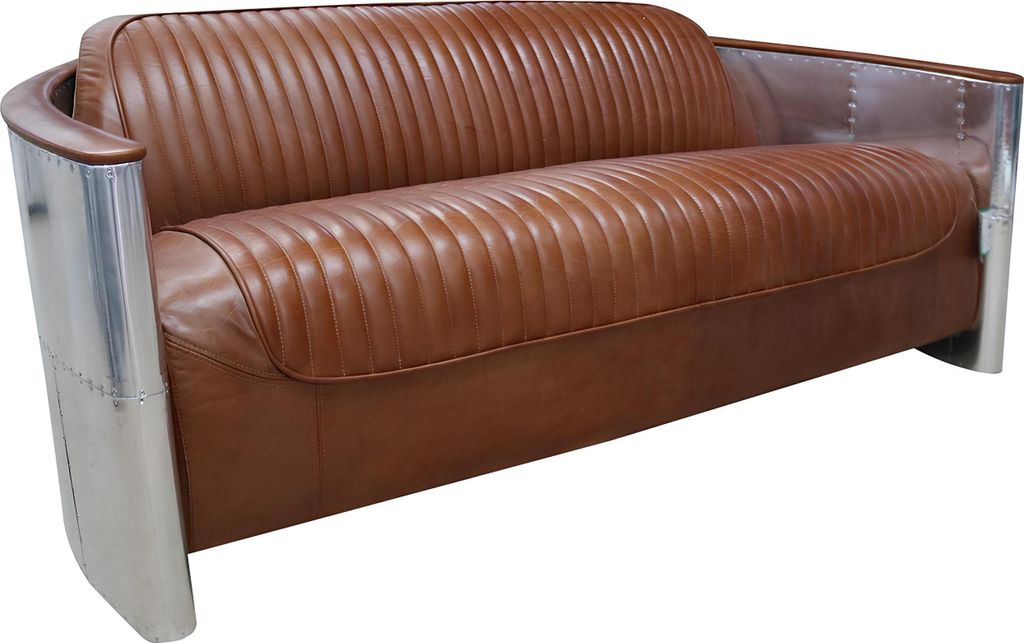 Design Club 3 Sitzer Sofa Ledersofa Dreisitzer Vintage Leder Aluminium Couchen