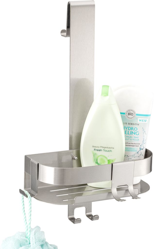 eluno Duschablage für die Glasduschwand, Duschkorb mit 4 Haken aus rostfreiem Edelstahl