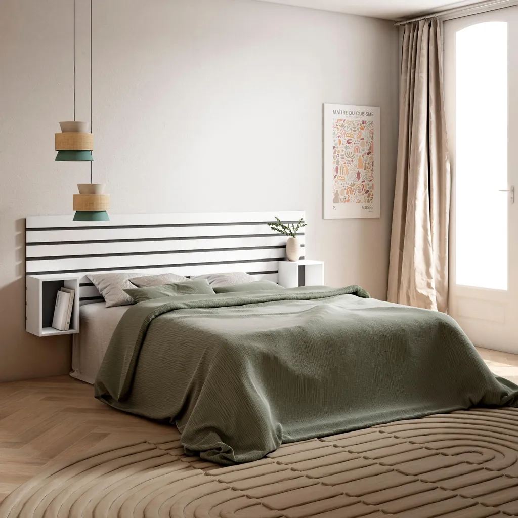 Tête de lit COZY pour lit 140 ou 160 cm, habillage mural blanc 214 cm