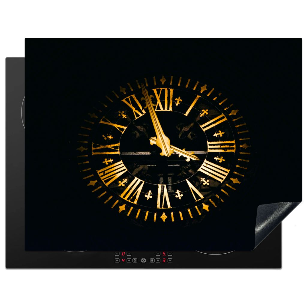 KitchenYeah Herdabdeckplatte Uhr - Gold - Luxus - Design , 77x59cm, Küche Deko, Glaskeramikkochfeld Herdabdeckung, Abdeckplatte fùr Kochfeld