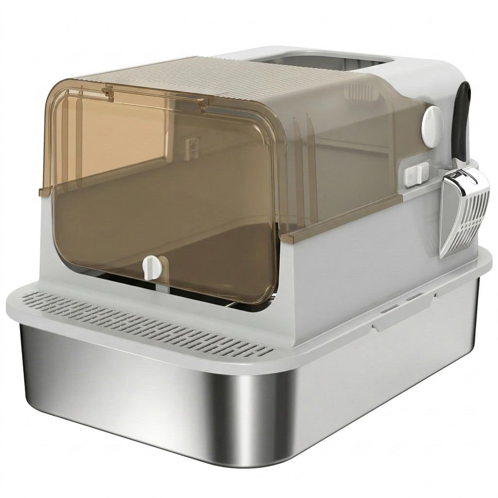 ZOOPARK Litière Fermée Chat XXL 70x50cm Inox - Maison de Image du produit 