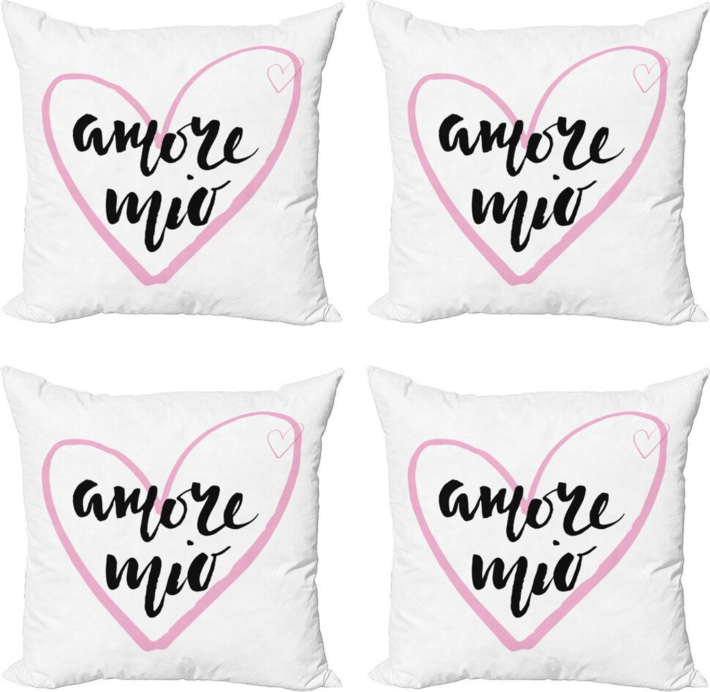 ABAKUHAUS Amore sagen Kissenbezug Set (4 Stück), Meine Liebe mit Herz, Moderner Doppelseitiger Digitaldruck, 40 cm x 40 cm, Baby-Rosa Koksgraue