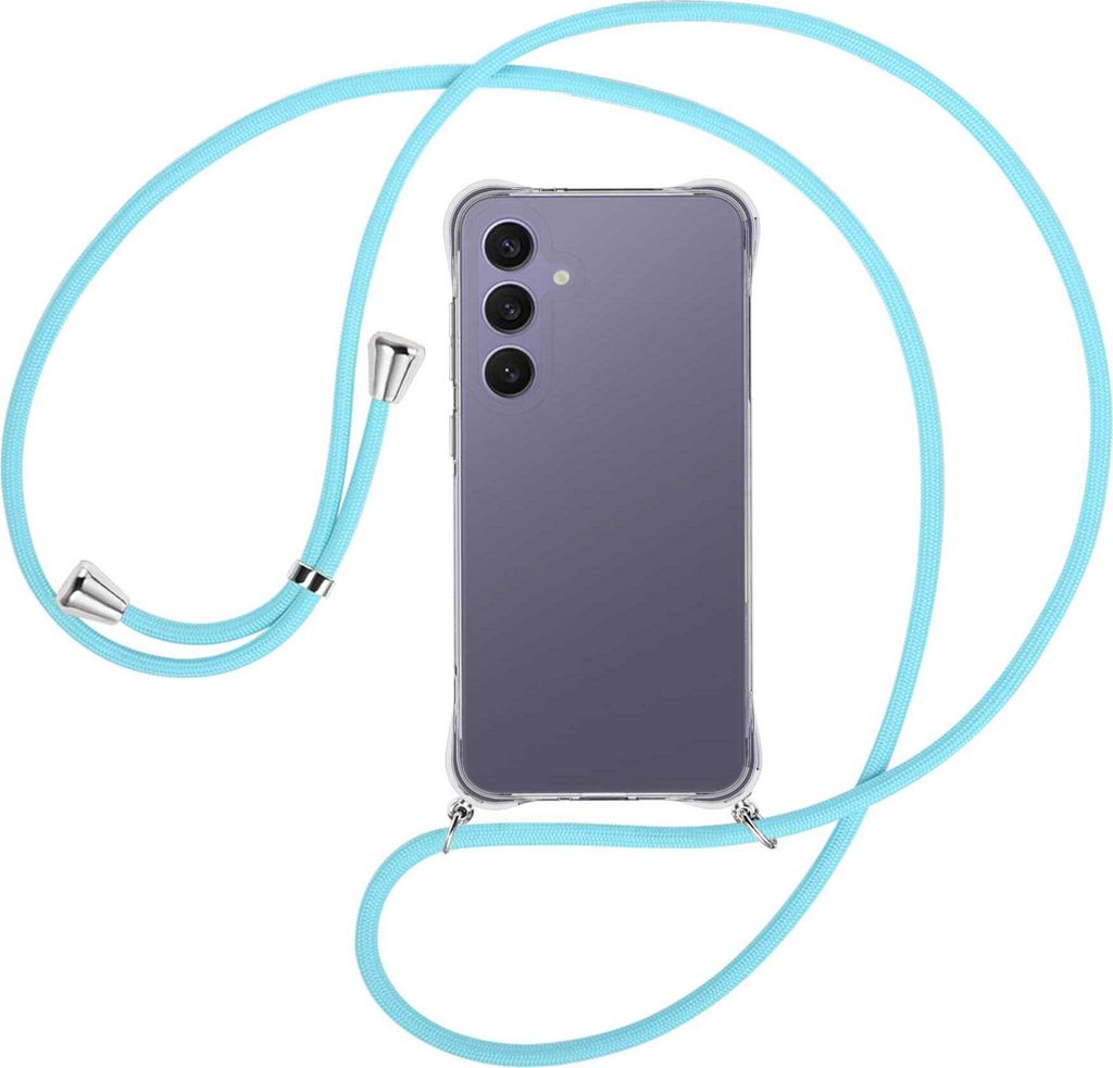 Handykette Backcover-Schutzhülle mit Band (Metall silberfarben) für Samsung Galaxy S24 FE 5G - himmelblau