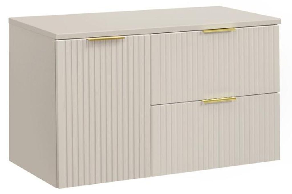 Badezimmer-Set NOXERA 100 cm – Kongo-Braun – Platte für Waschbecken + 2 Schubladen + 1 Wäschekorb