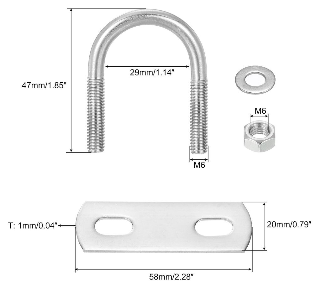 8 Set U Schrauben M6 x 27mm ID x 47mm L?nge Runde U Bš¹gelschraube Edelstahl 304 Klammer Schellen U-Bolzen mit Gewinde Muttern Rahmenplatte Unter...