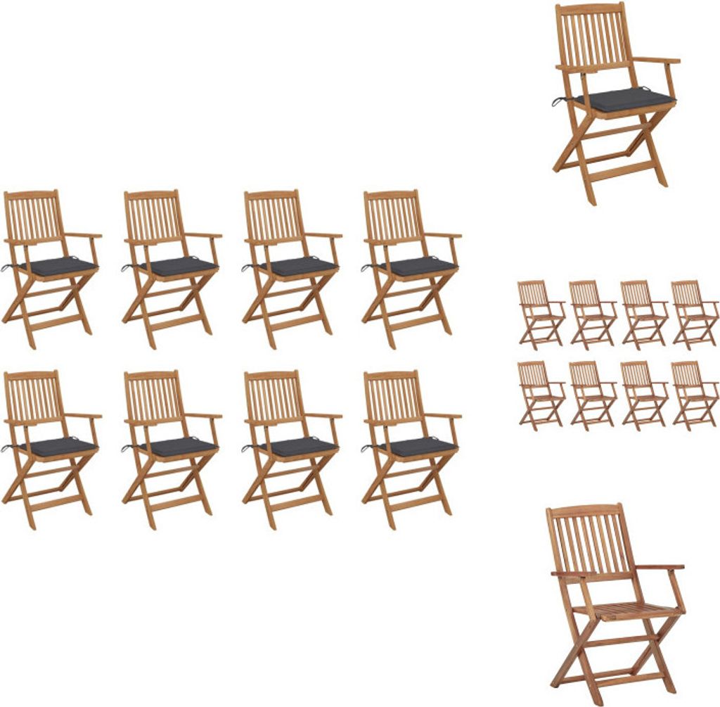 vidaXL Klappbare Gartenstühle mit Kissen 8 Stk. Massivholz Akazie - Gartenstühle
