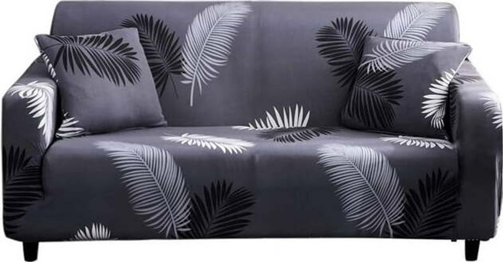 Elastischer Sofabezug 1 2 3 4 Sitzer Schonbezug Stretch Modern Muster Sofa Überwurf Sofaüberwurf Couchbezug Sofahusse (Schwarze Feder, 2 Sitzer 1...