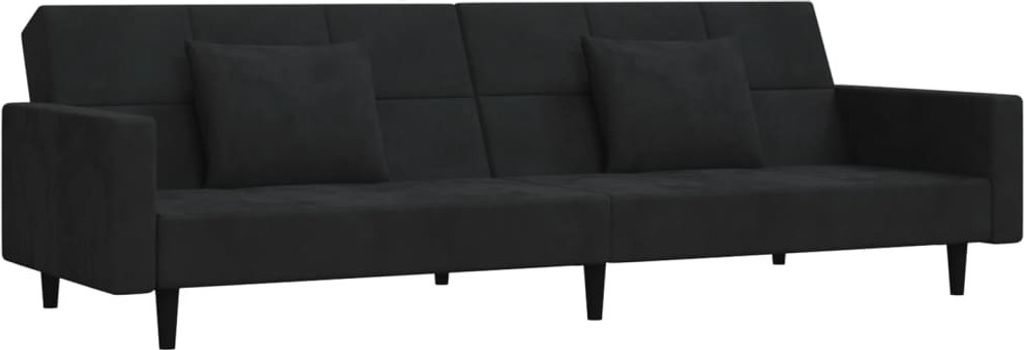 Schlafsofa 2-Sitzer mit 2 Kissen Schwarz Samt