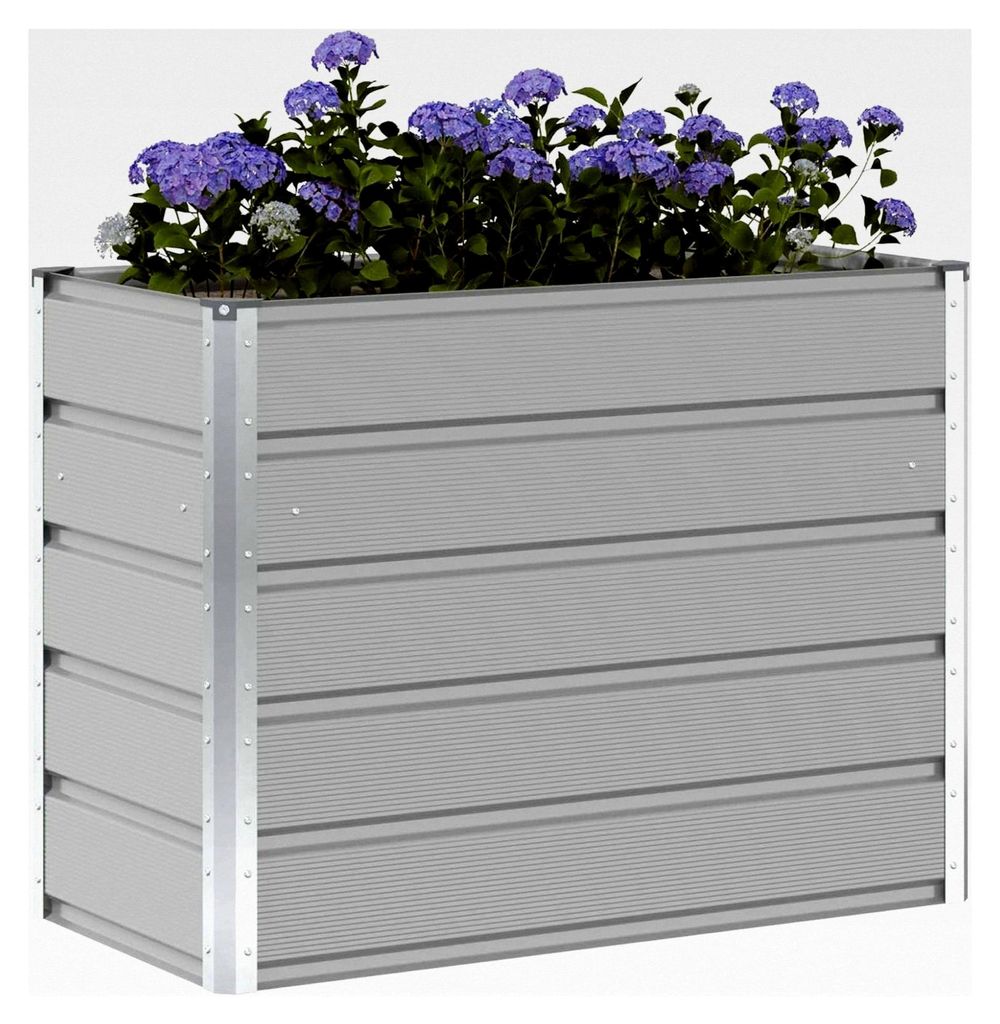 Blumenkästen, hellgrau, 480 x 50 x 45 cm, verzinkter Stahl, Hochbeet für Garten, Pflanzkübel für Blumen und Sukkulenten, Terrasse, Balkon