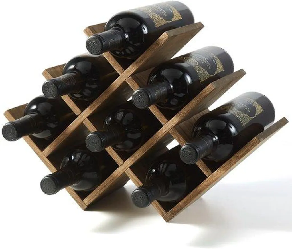 Porte-bouteille en bois de 3 niveaux pour 8 bouteilles coloris jaune-brun