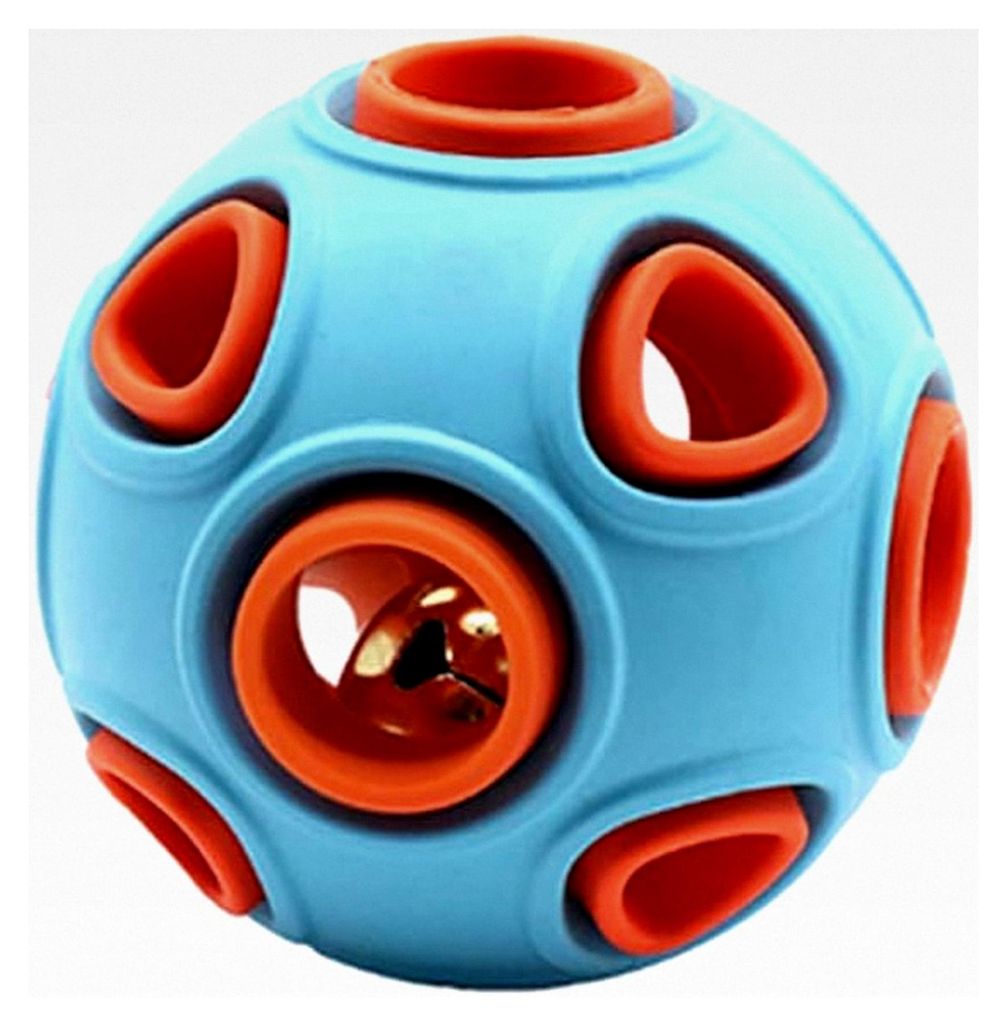 Interaktiver Hundeball mit Glocke, Gummiball für Haustiere, Sportspielzeug für Hunde (S, Blau)