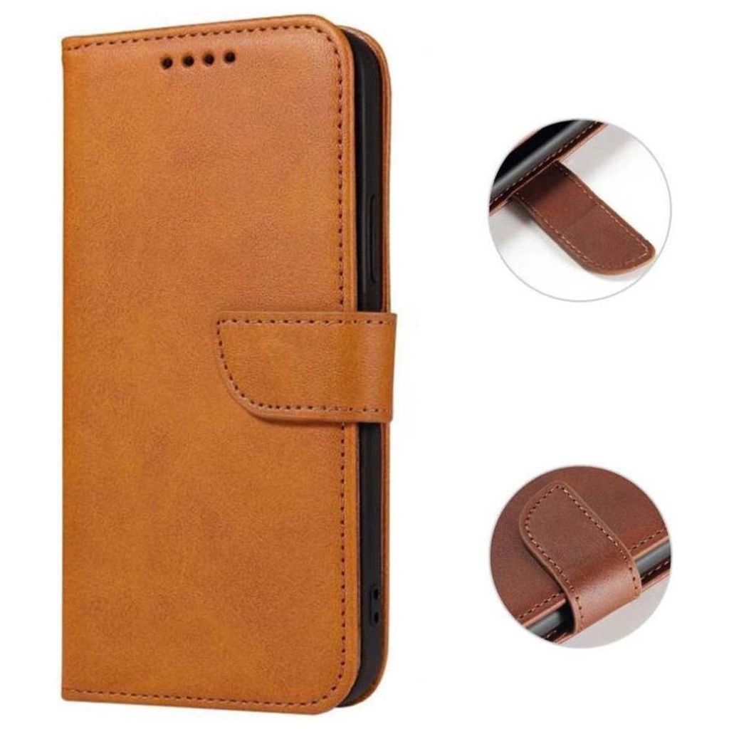 Geschikt voor Samsung Galaxy A7 2017 Telefoonhoesje Kunstleer met Magnetisch lipje en Pasjeshouder Book Case met Klepje - Bruin - Smartphonica