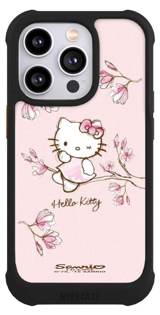NIVOCASE Hülle für Apple iPhone 14 Pro Stoßfeste Handyhülle NIVOmax Case Schwarz Fanartikel Hanami Hello Kitty