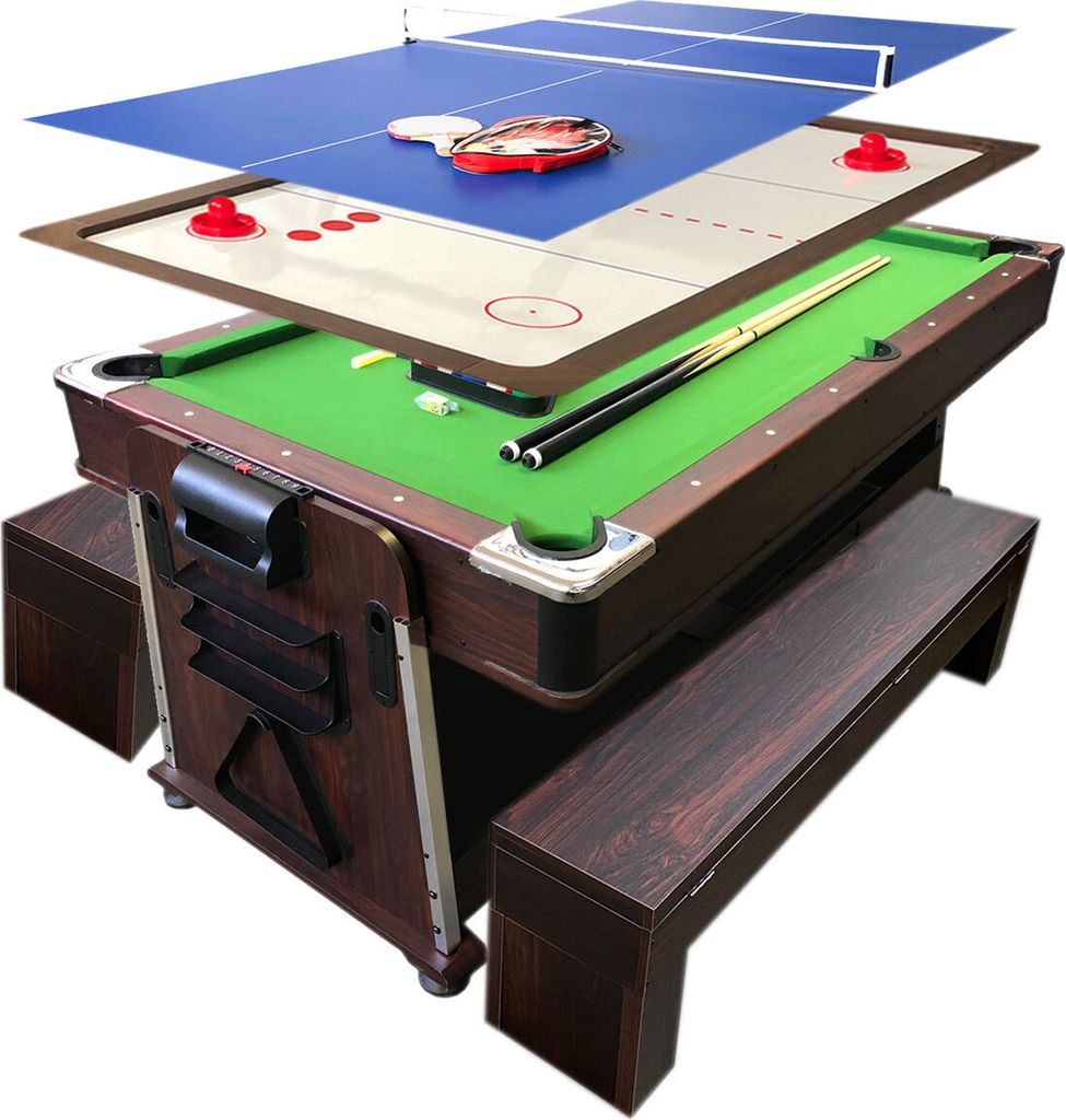 Billardtisch 7FT MATTEW GRUN + Tischhockey + Tischtennistisch + Tischdecke+Bänke