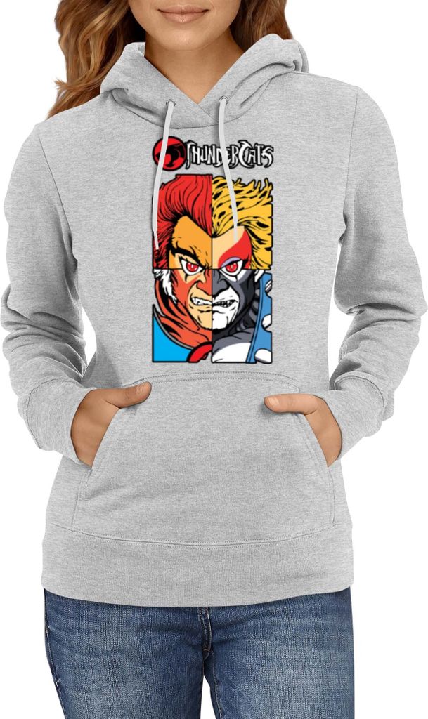 Damen Kapuzenpullover Japan Manga Anime Comics Thundercats 02, Lady 2XL / Grau