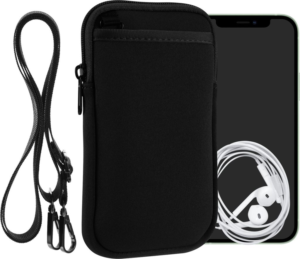 kwmobile Handy Tasche zum Umhängen für XL - 6,7/6,8" - Hülle mit Band - Neopren Cover mit Reißverschluss - 17,2 x 8,4 cm - Necklace Case in Sch...