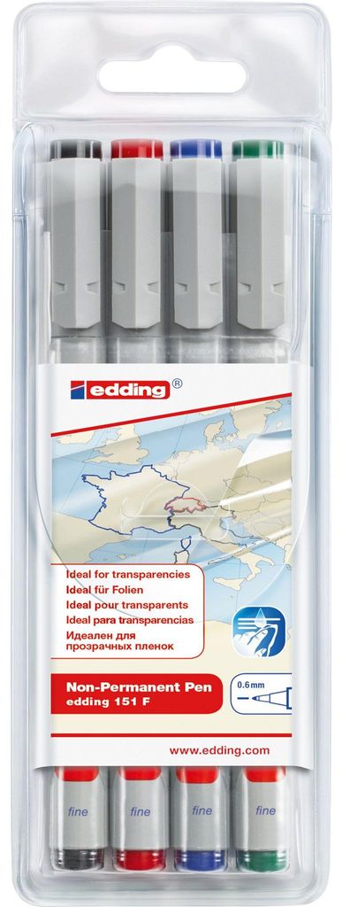 edding 4er SET F Folienschreiber 4-151-4 non-permanent Produktbild 