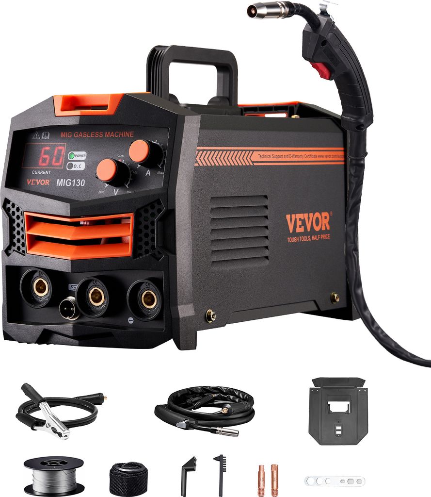 VEVOR MIG-Schweißgerät, 130 A synergetische MIG-Schweißmaschine, gasloses Fülldraht-Welder, tragbarer MIG-Schweißer mit IGBT-Wechselrichtertec...