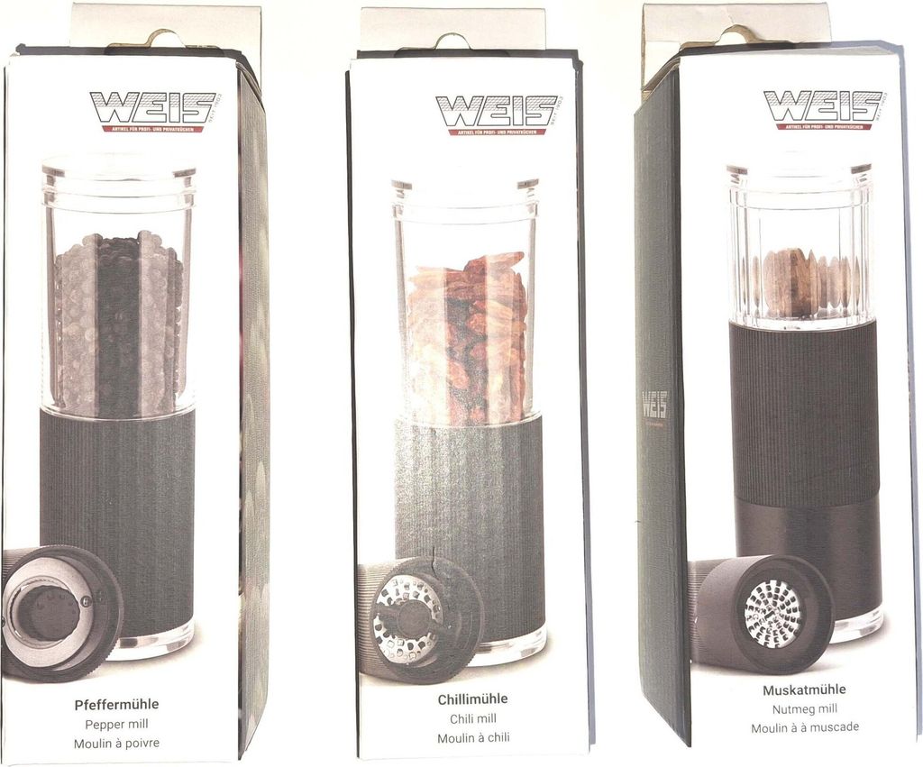 Gewürzmühlen Mühlenset 3tlg Pfeffer Chilli Muskat