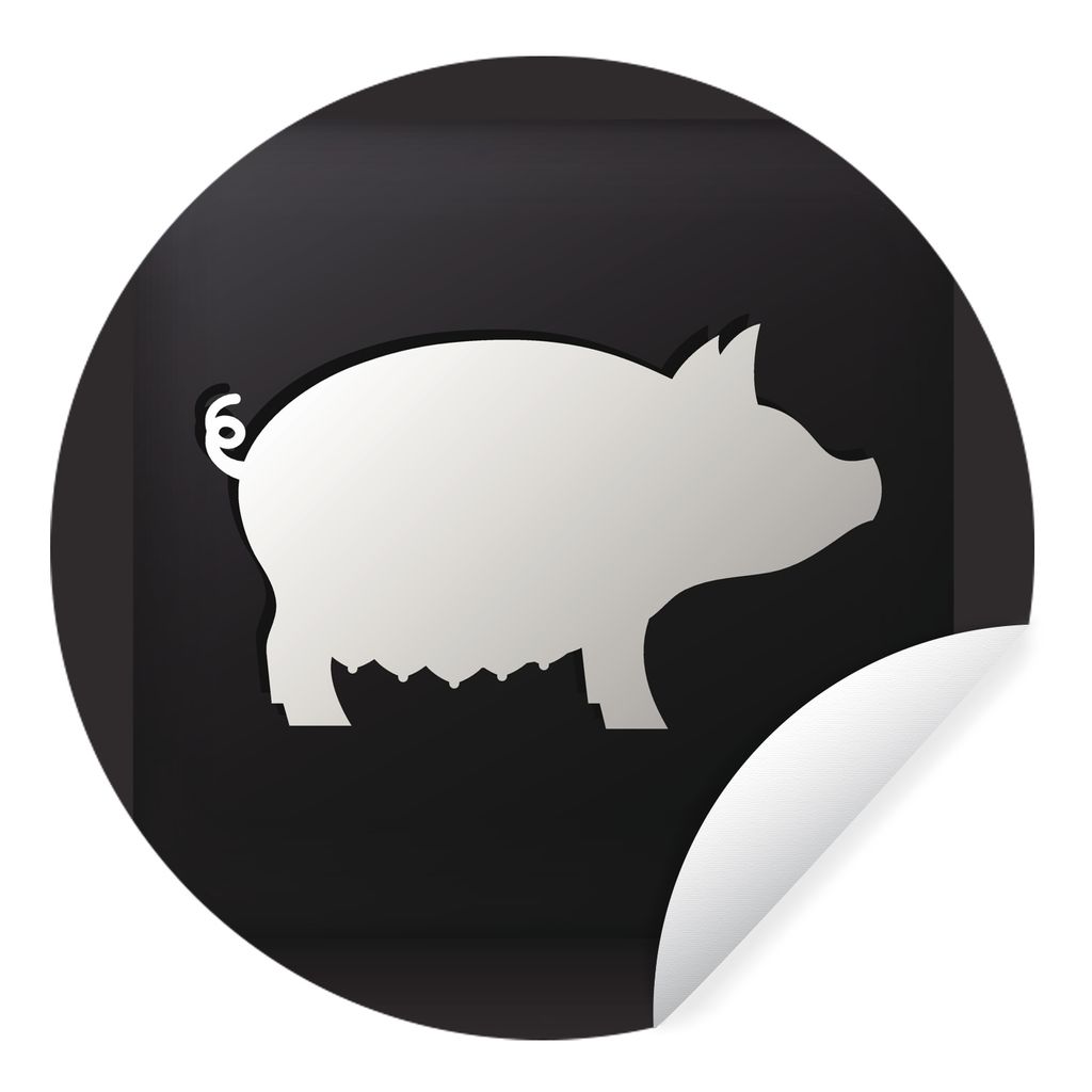 MuchoWow Runde Wandtattoo - Wandsticker Tapete Aufkleber Illustration eines Schweins auf schwarzem Hintergrund Ø 100 cm Selbstklebend und Reposi...