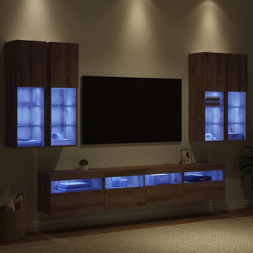Mur TV complet suspendu avec LED intégrées 7 pièces - Finition Moderne - 5