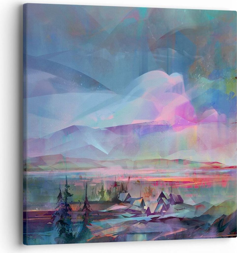 Bild auf Leinwand - Leinwandbild - Berge Baum Wasser - 40x40cm - Wand Bild - Wanddeko - Wandbilder - Leinwanddruck - Bilder - Kunstdruck - Wanddeko...