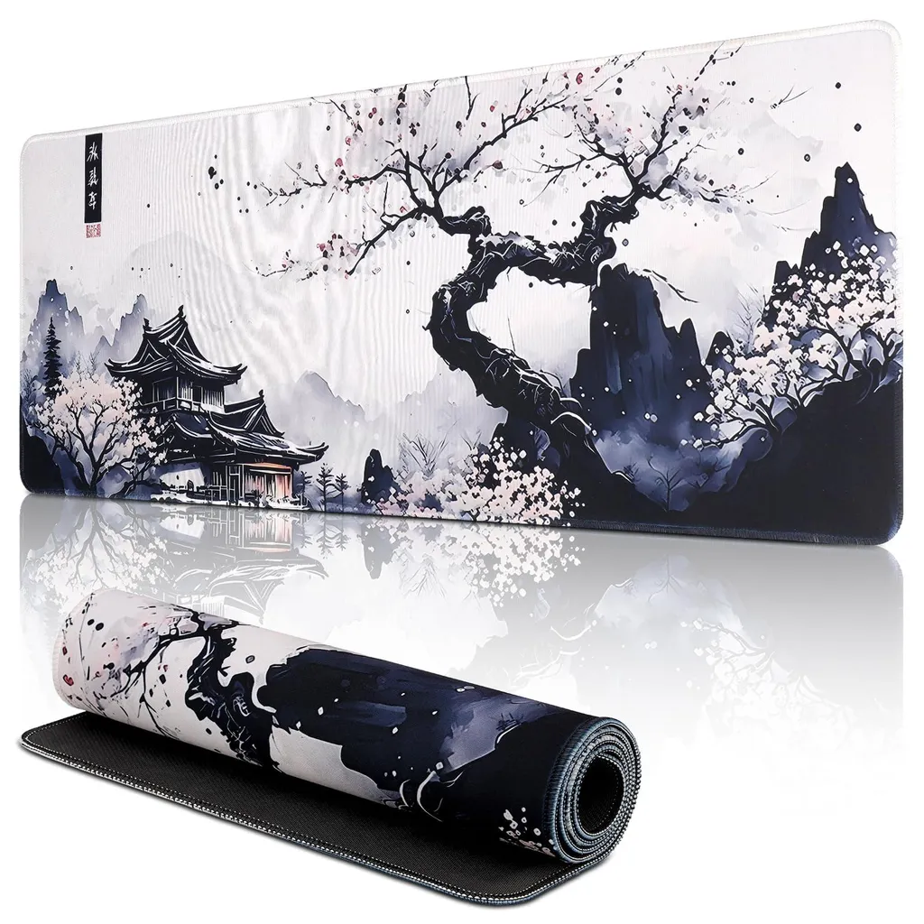 Tapis de souris gaming XXL 900x400 mm avec dessin à l'encre noir et blanc