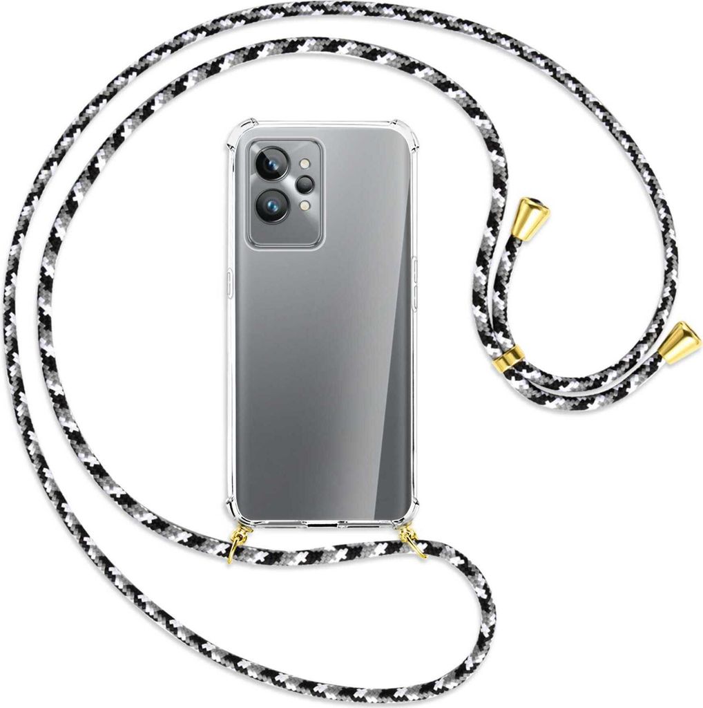 Handykette Backcover-Schutzhülle mit Band (Metall goldfarben) für Realme GT2 Pro (RMX3301,RMX3300) - schwarz/grau/weiß