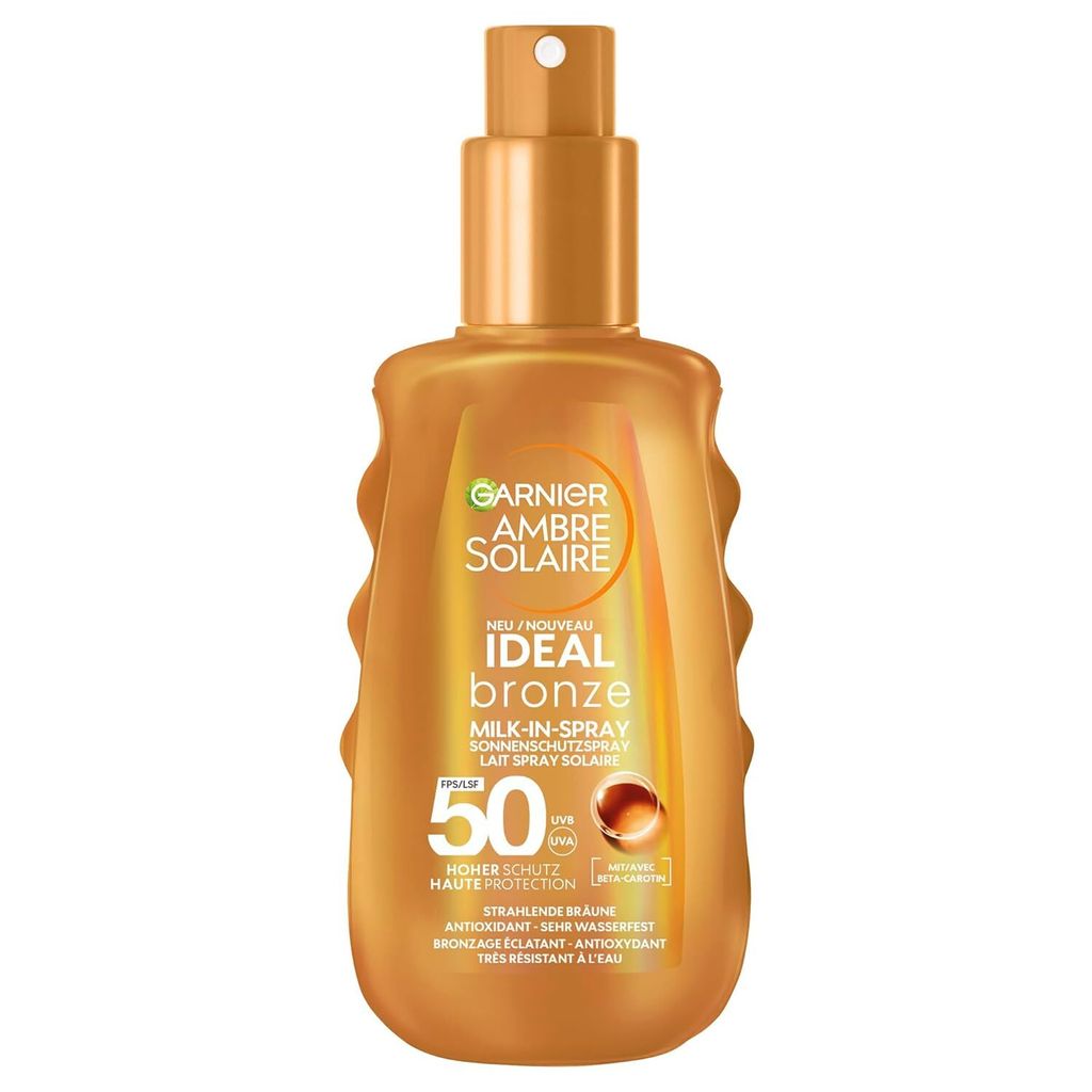 Garnier Ambre Solaire Sonnenschutzspray LSF 50, Wasserfest, Ideal Bronze Milk-in-Spray, 150 ml