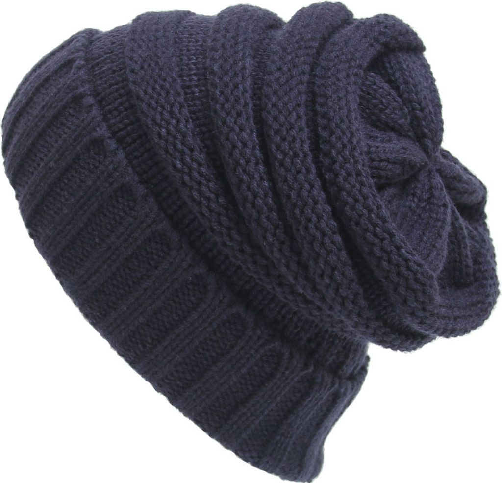ASKSA Strickmütze Damen Slouch Beanie Mütze Street Style Grobstrick Wintermützen Klassische Weiche Beanie, Dunkelblau