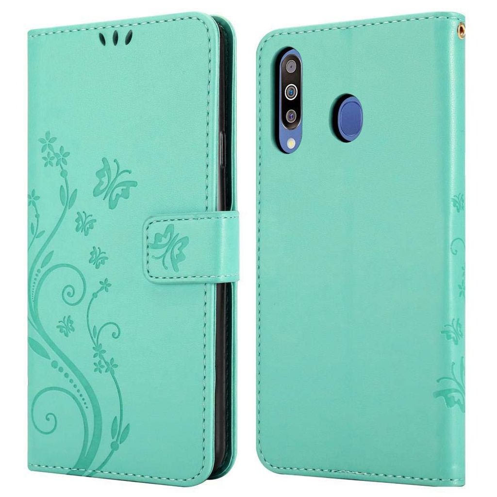 Cadorabo Hülle für Samsung Galaxy M30 / A40s Schutz Hülle in Türkis Schutzhülle Handy Hülle Etui Case Blumen Flower