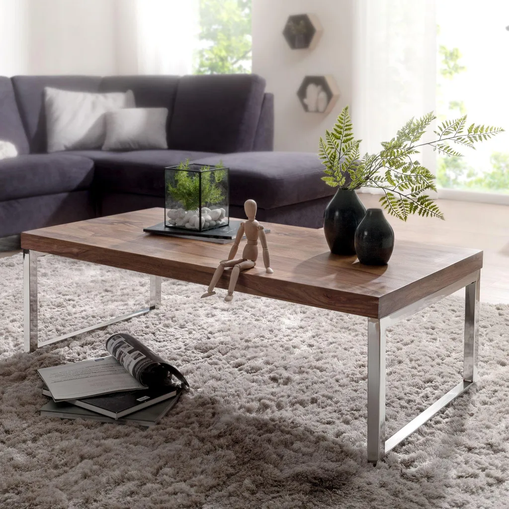 Table de Salon Rectangulaire en Bois Massif Sheesham 120 cm Wohnling