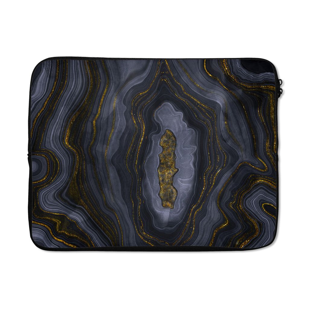 MuchoWow Laptop Hülle 15 Zoll Geode - Achat - Schwarz & Gold Laptoptasche - Laptoptasche - Sleeve - Rundum-Schutz