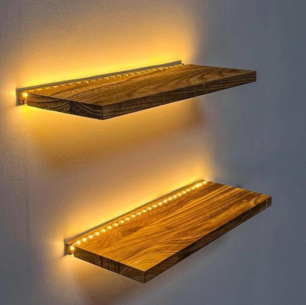 Sada Azomor se 2 dřevěnými nástěnnými policemi s LED Obrázek produktu 